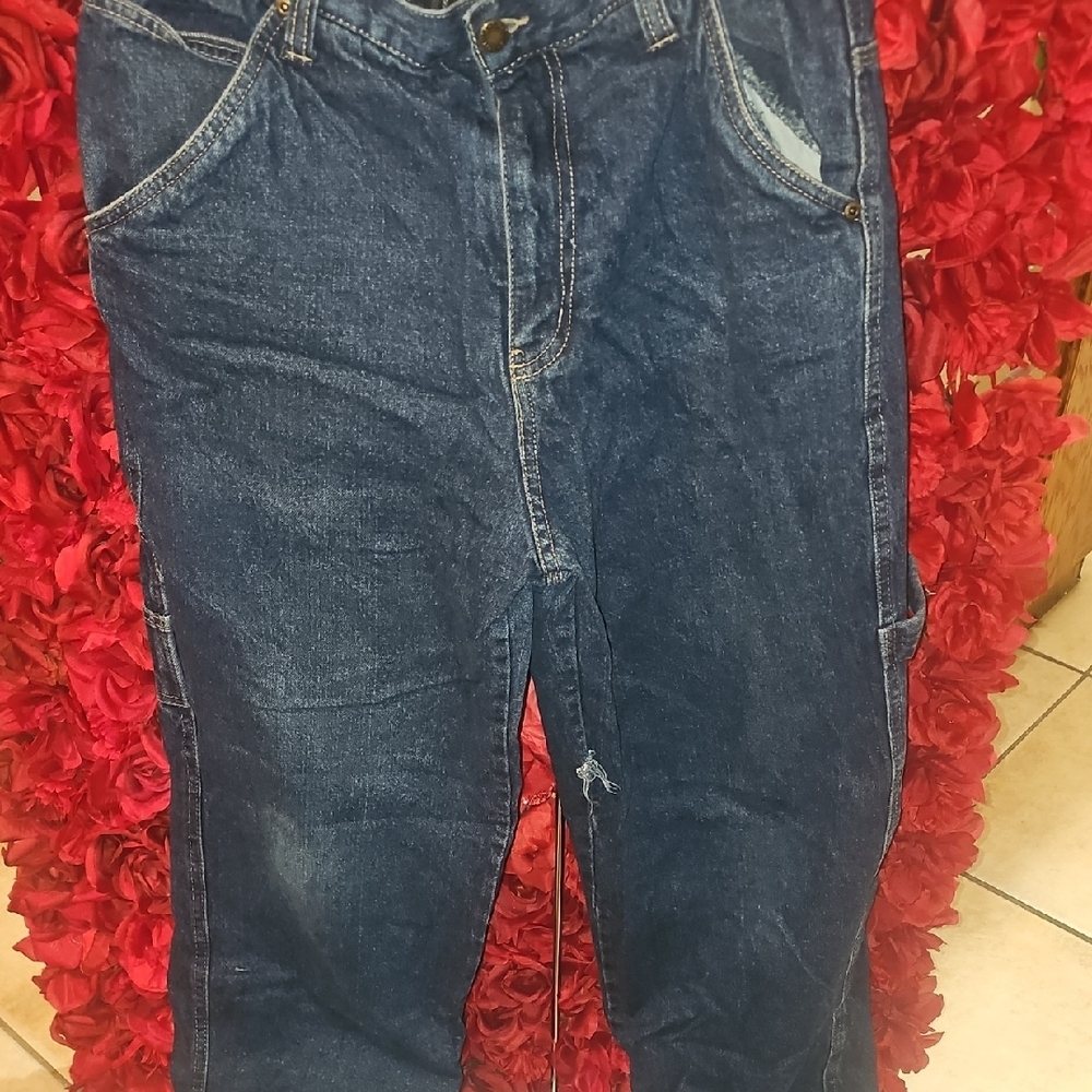 Smith's Workwear Blue 1906 Cargo Denim Fleece Lined Jeans Size 33 X 32